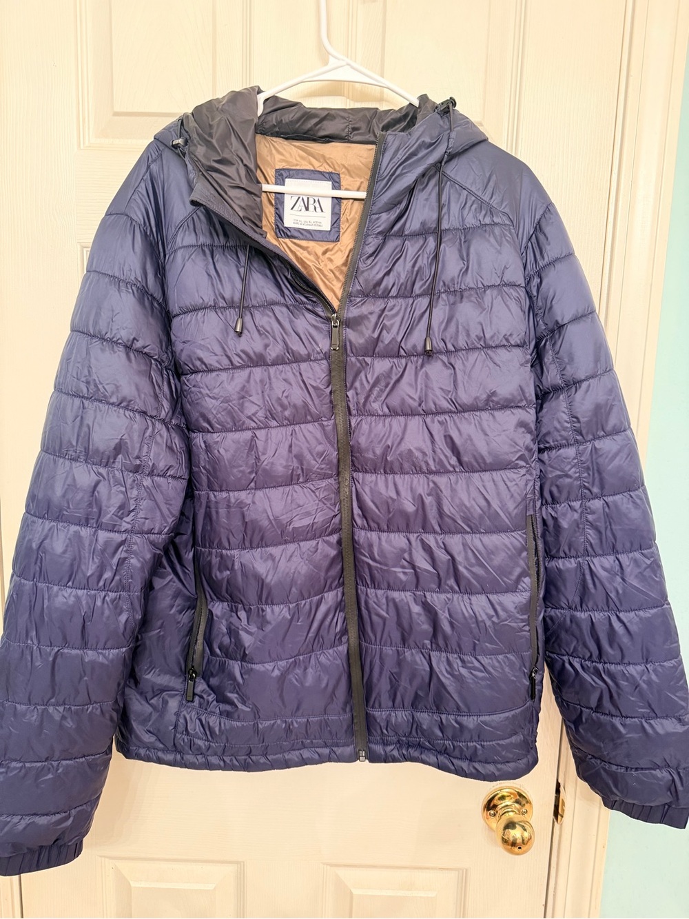 Zara Navy Quilted Jacket with Hood